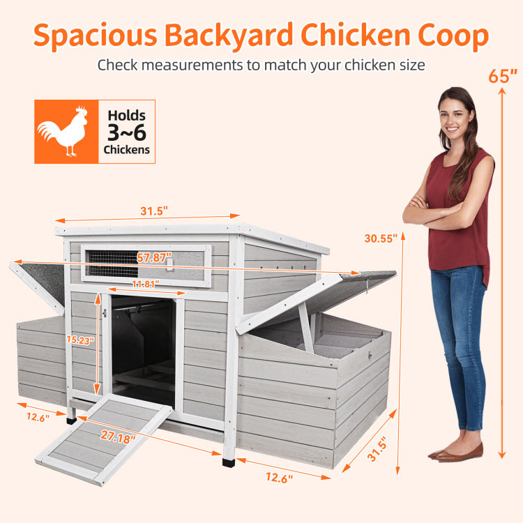 Large Wooden Chicken Coop Outdoor Hen House Poultry Cage For Outdoor With 2 Sides Nesting Boxes