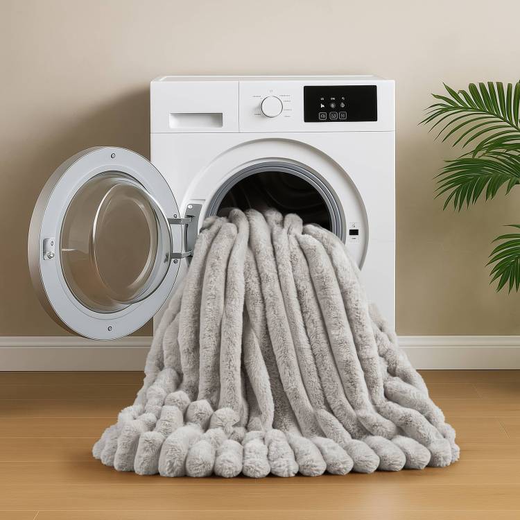 3 Pieces Full Queen Soft Faux Fur Ribbed Comforter Set,Light Gray