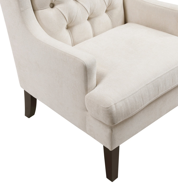 1Pc Accent Chair Button Tufted Beige Fabric Upholstery Foam Cushion Seat Living Room Furniture