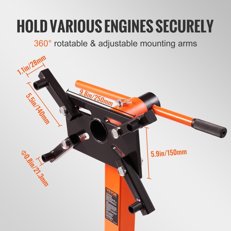 Engine Stand, 1500 Lbs 3 4 Ton Rotating Engine Motor Stand With 360 Degree Adjustable Head, Cast Iron Folding Motor Hoist Dolly, 5 Caster, 4 Adjustable Arms, For Vehicle Maintenance