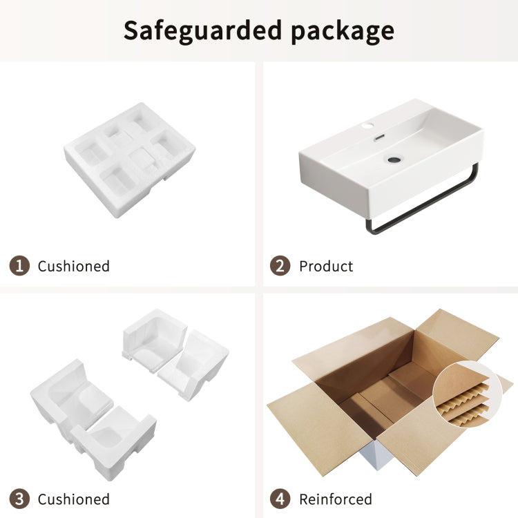 White Vessel Sink, Small Vessel Sink For Bathrooms With Towel Rack, Small Wall Mount Bathroom Sink With Faucet Hole