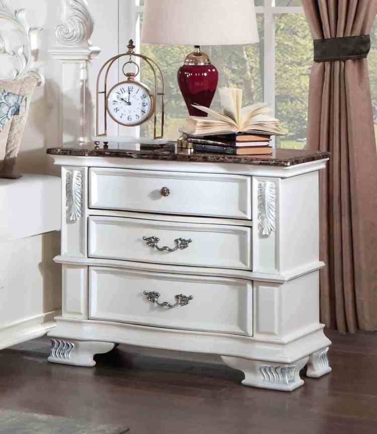 Traditional Style 1Pc Nightstand Marble Top Dovetail Drawers Ball Bearing Glide Pearl White Finish Bedroom Furniture