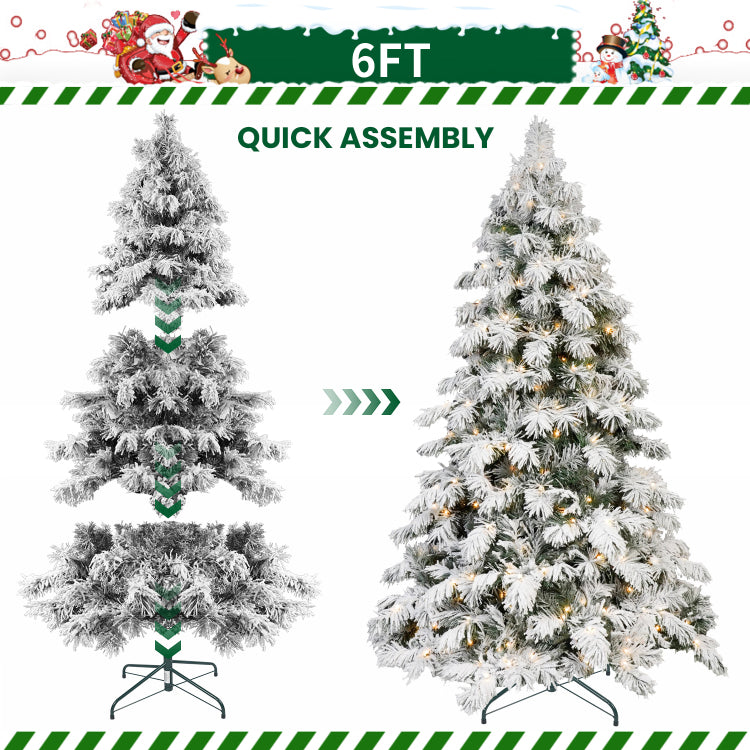 5Ft Flocked Scarecrow Shaped Christmas Tree With 200 Warm White Led Lights, 375 Pvc Memory Wire Tips,Power Pole & Hinged Structure Realistic Snowy Holiday Tree