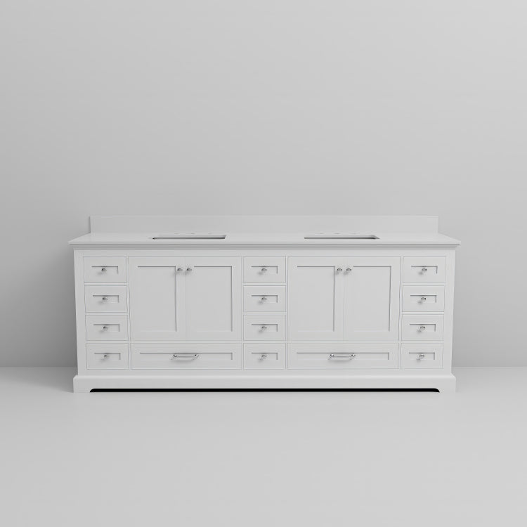 White Double Bath Vanity 84 In. W X 22 In. D, With White Quartz Top