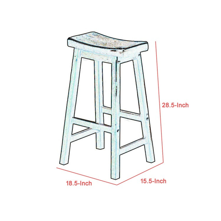 Wooden 29" Counter Height Stool With Saddle Seat, Distressed Cherry, Set Of 2