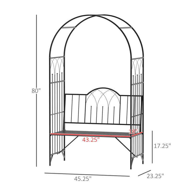 Outsunny Metal Trellis Arbor Arch For Climbing Plants With Garden Bench, Grow Grapes & Vines, Patio Decor & 2 Person Outdoor Interlacing Decorative Seating With Tips, 484 Lbs. Weight Capacity, Black