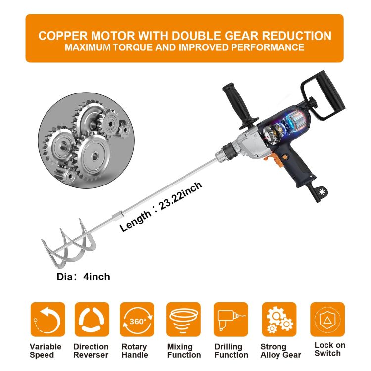 Drill Mixer Set With Spade Handle 1 2 Inch Electric Corded Mixing Drill Machine 9A Motor Concrete Mud Mixer