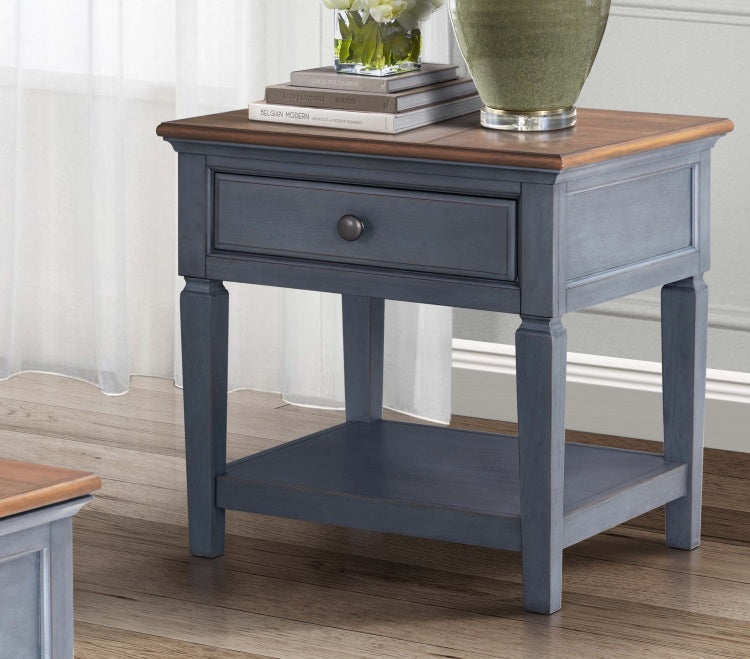 Americana 24 Inch End Table, Corduroy Blue Finish, Minimal Assembly Required