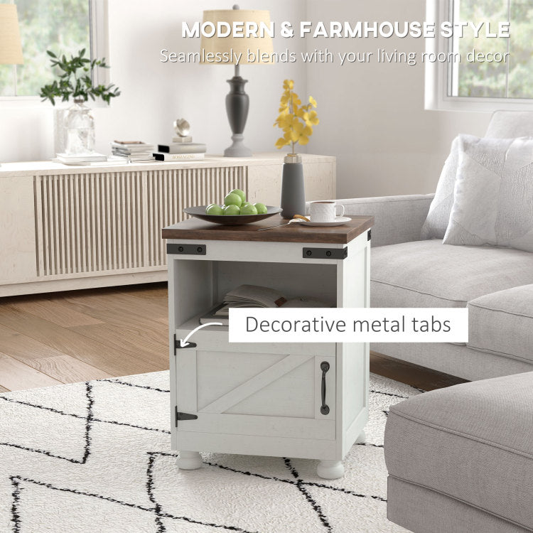 Homcom Small Side Table With Storage, Farmhouse End Table With Open Shelf And Cupboard, Modern Sofa Table With Wood Legs For Living Room, White
