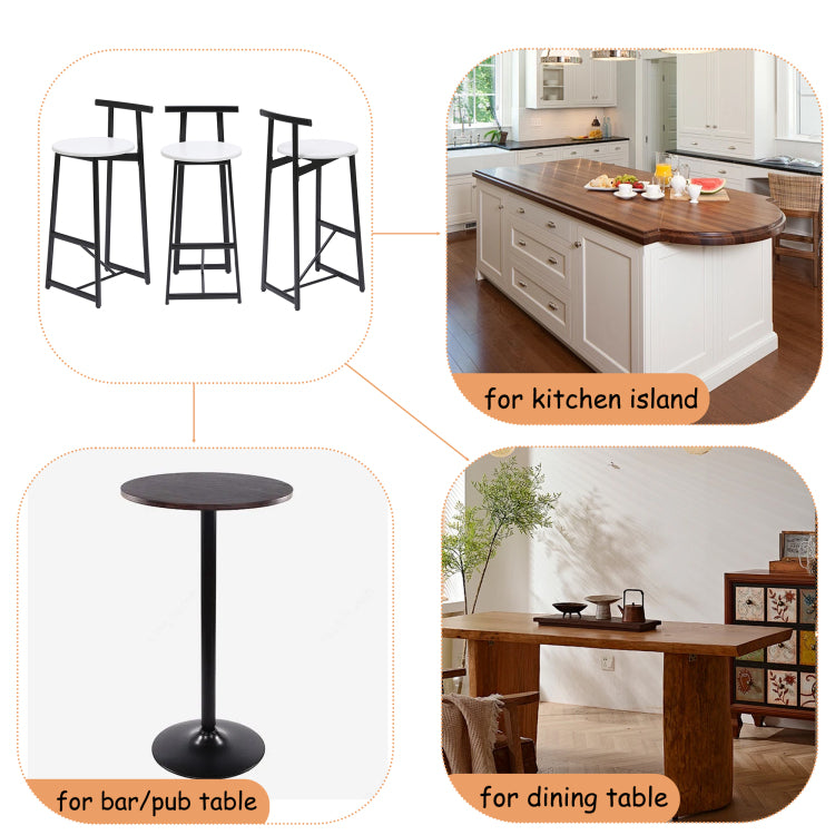 Bar Stools Kitchen Island Bar Chairs Set Of 3 Metal Counter Barstools With Backrest For Dining Pub Room Black & White
