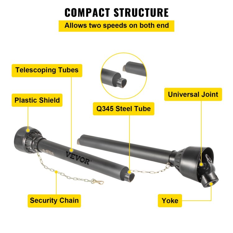 Pto Shaft 1 3 8" Pto Drive Shaft, 6 Spline End Round End Pto Driveline Shaft, Series 4 Tractor Pto Shaft, 39" 55" Brush Hog Pto Shaft, Black Pto Shaft For Bush Hog Finish Mower Rotary Cutter