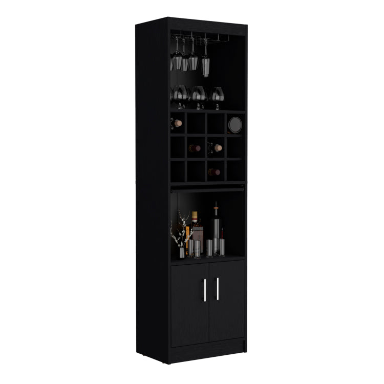 Pisek Bar Cabinet 5 Tier, Wine Cabinet, Liquor Cabinet, 12 Bottle Cubbies, 5 Shelves, Black