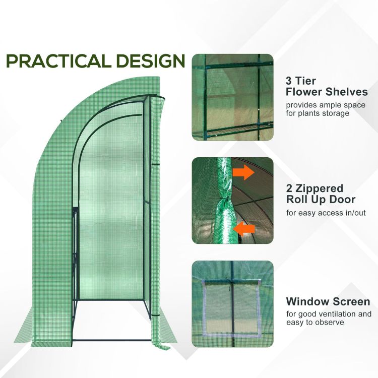 Outsunny 7' X 3' X 7' Lean To Greenhouse, Walk In Green House, Plant Nursery With 2 Roll Up Doors And Windows, Pe Cover And 3 Wire Shelves, Green