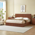 King Size Lift Up Storage Bed Frame, Wooden Corrugated Curved Lines, Hydraulic Storage No Box Spring Needed, Walnut