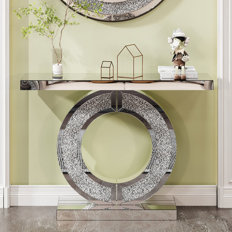 O Shaped Mirror Console Table With Crystal Hallway Entry Home D Cor, Handicrafts Mirror Table For Living Room,Mirror Glass Table For Room