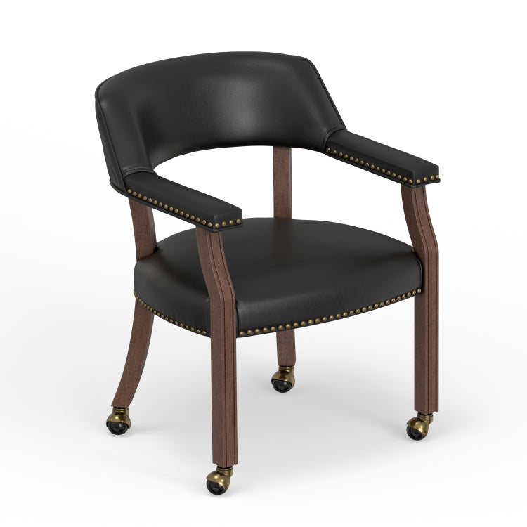 Gorman Dining And Game Chair In Walnut With Black Faux Leather