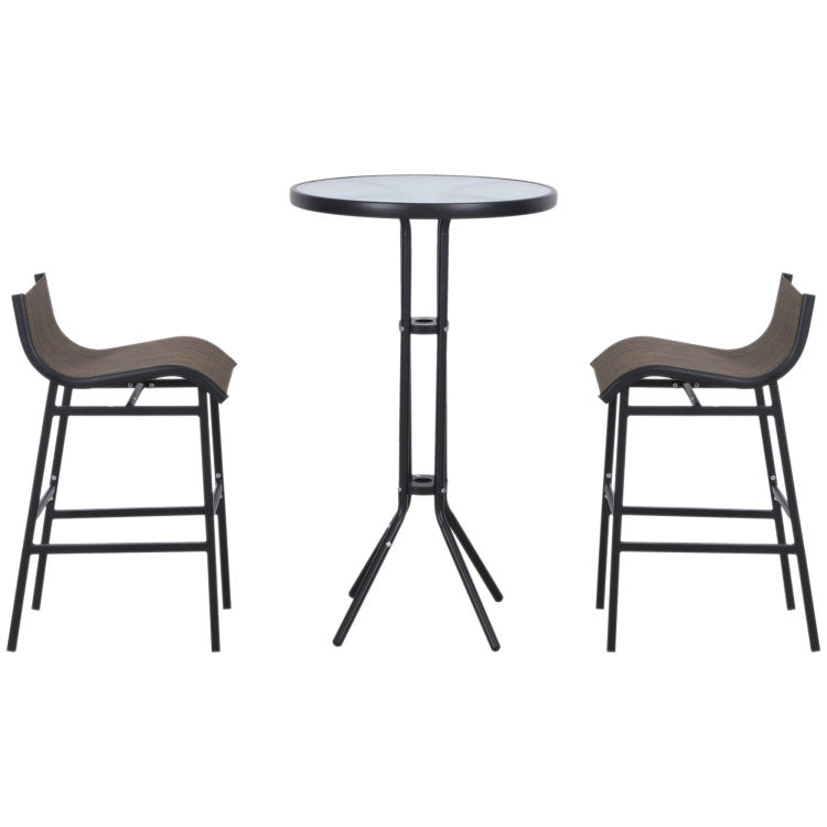 Outsunny 3 Piece Bar Height Outdoor Bistro Set For 2, Round Patio Pub Table 2 Bar Chairs With Comfortable Design & Strong Build, Tan