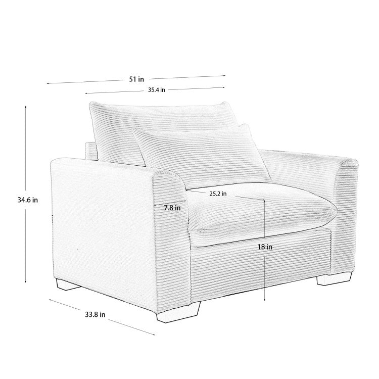 Beige Corduroy Deep Seat Single Sofa Accent Chair,Deep Seat Couch With Waist Pillow For Living Room Apartment Office