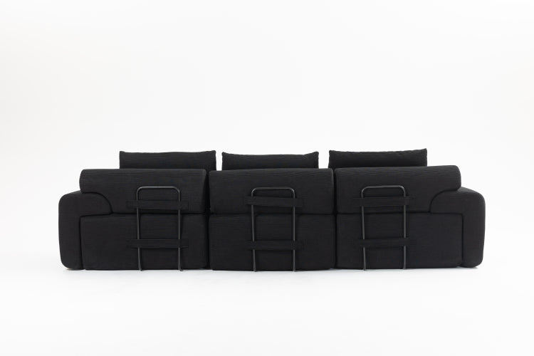 L Shaped Sectional Couches For Living Room With Memory Foam & Steel Frame No Assembly Convertible Sofa Bed, Corduroy Fabric Compression Sofa, Modular Couch For Apartments,Bedrooms,Home Theate,Black