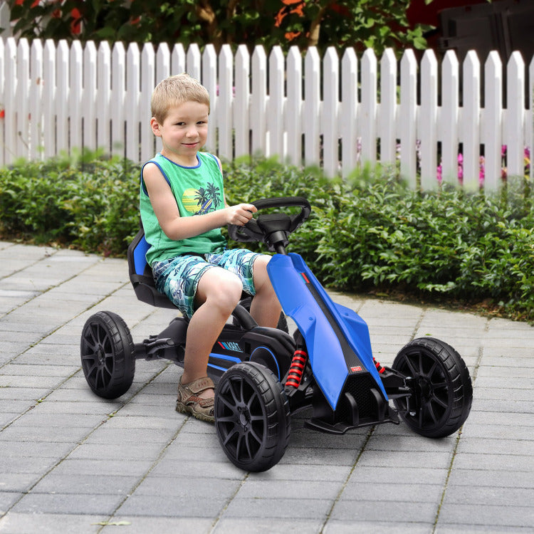 Aosom Kids Pedal Go Kart, Outdoor Ride On Toy With Adjustable Seat, Swing Axle, Handbrake, 4 Non Slip Eva Wheels For Boys And Girls Aged 3 8 Years Old, Blue