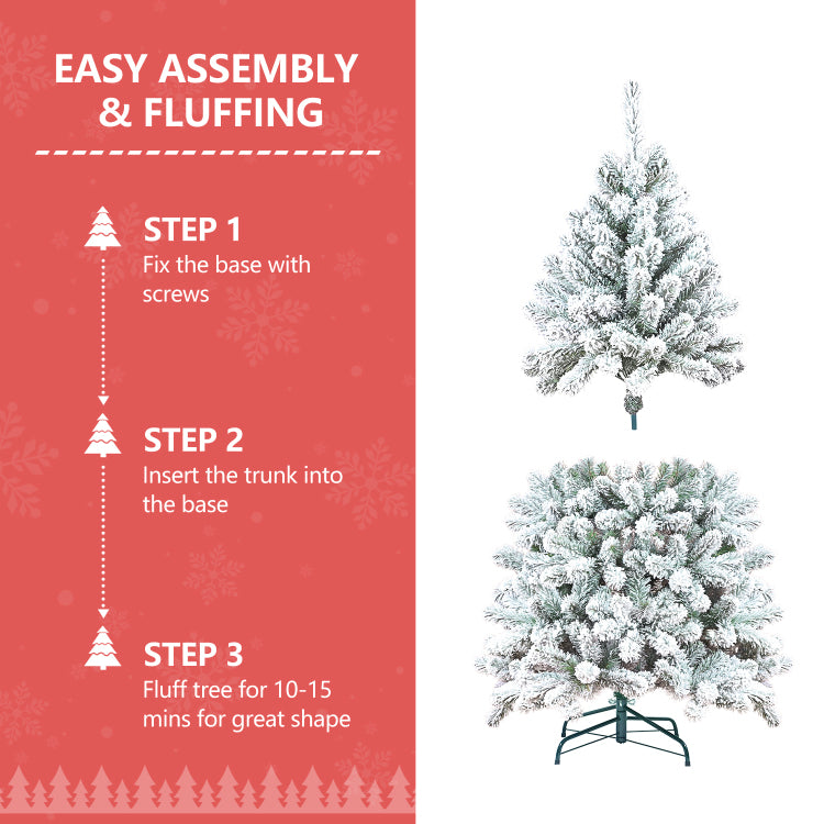 4Ft Flocked Christmas Tree With Pine Cones Snowy Pvc Artificial Holiday Tree, 366 Branch Tips, 21 Natural Pinecones, Sturdy Metal Stand, Full Shape For Seasonal Decoration