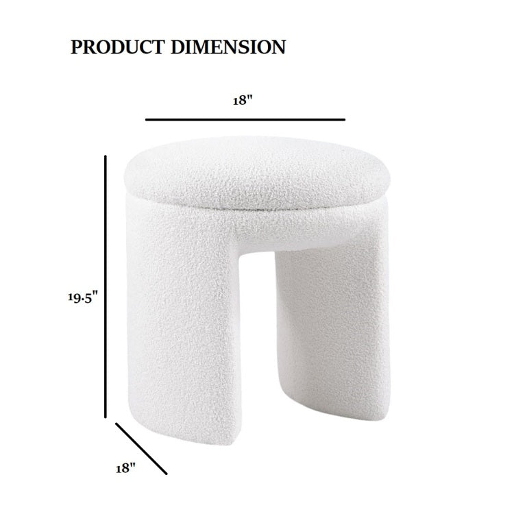 Contemporary Style Teddy Fabric Round Top 1Pc Accent Stool Bench Design White Finish Primary Living Room
