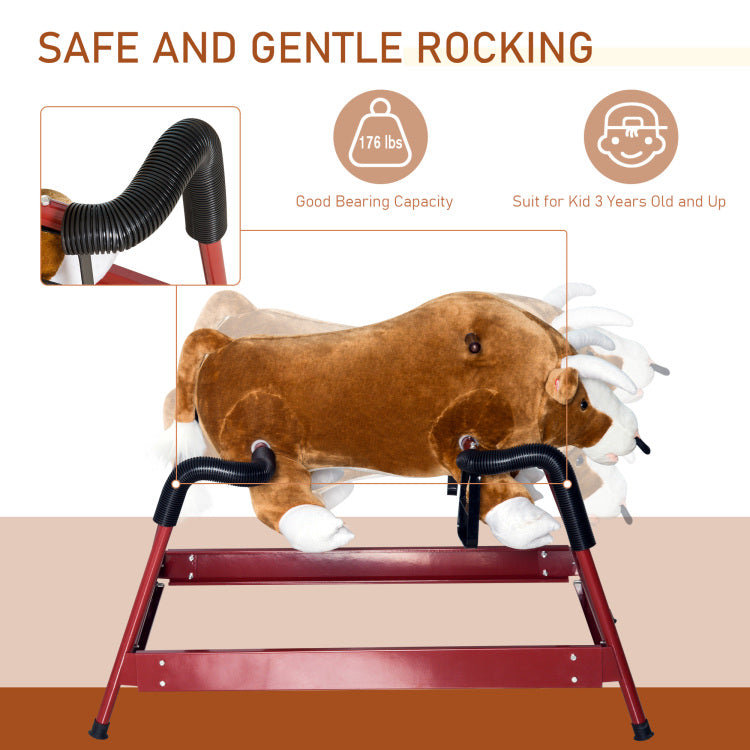 Qaba Kids Spring Rocking Horse Rodeo Bull Style With Realistic Sounds For Children Over 3 Years Old