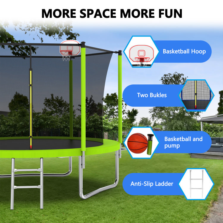 10Ft Trampoline For Kids, Basketball Hoop And Ladder, Outdoor Kids Trampoline With Safety Enclosure,Fast Assembly For Backyard Fun,Astm Approved
