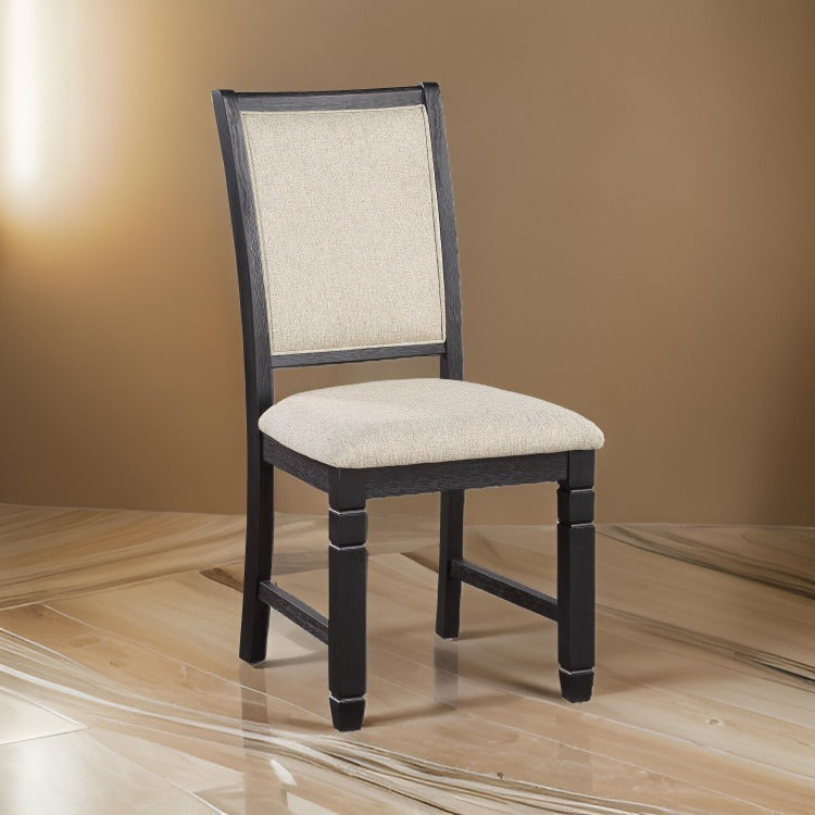 Anji 24 Inch Side Dining Chairs Set Of 2, Cushioned Seat, Curved Back, Black, Beige