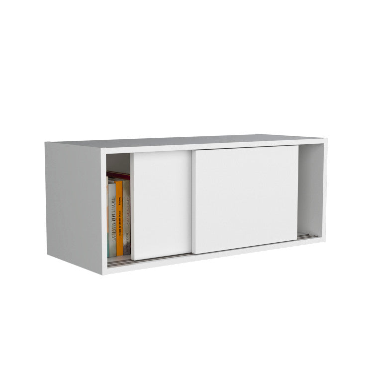 Note 32"W X 13" H Wall Cabinet With Sliding Doors , Wall Shelf, Storage Cabinet, Bedroom, Office, Living Room, Garage