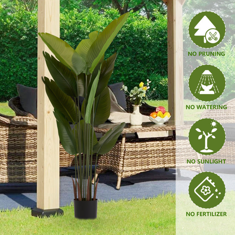 Artificial Bird Of Paradise Plant, 5.2Ft Tall Faux Tropical Palm Tree In Pot For Indoor Or Outdoor Home, Office, Or Garden Decoration, 2Pcs Set