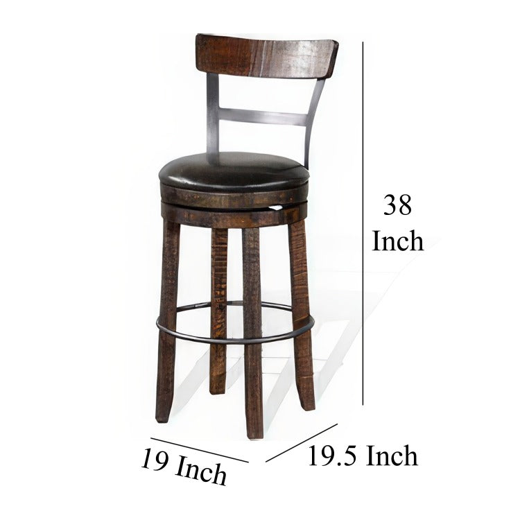 Flint Swivel Barstool Chair Set Of 2, Black Faux Leather, Dark Brown