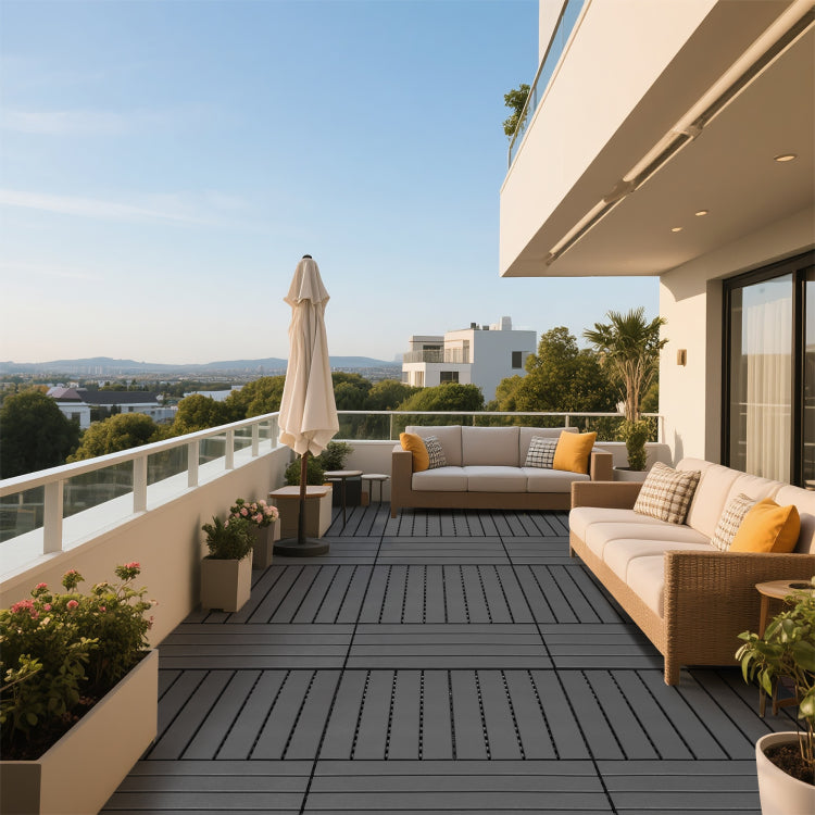 24 Pieces Of Dark Gray Outdoor Terrace Deck Tiles, Diy Interlocking Decking Floor Tiles, Easy To Install Patio Tiles, Suitable For Indoor And Outdoor Balcony Backyard Poolside Dark Gray