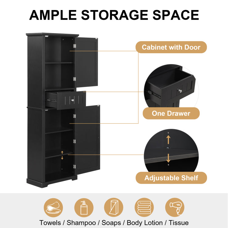 Tall Bathroom Storage Cabinet, Freestanding Storage Cabinet With Drawer And Adjustable Shelf, Mdf Board With Painted Finish, Black Old Sku:Wf312727Aab
