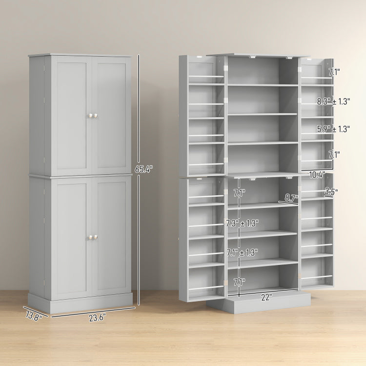 Homcom 65" Kitchen Pantry Cabinet, Modern Storage Cabinet With Doors And Shelves, Freestanding Cupboard For Dining Room, Gray