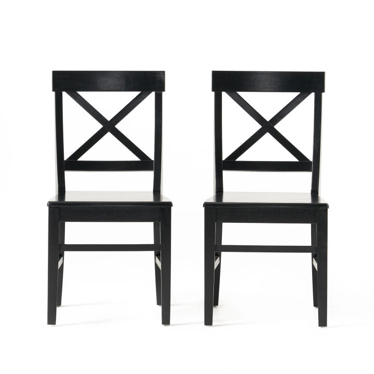 Roshan Farmhouse Acacia Wood Dining Chairs, Black Set Of 2