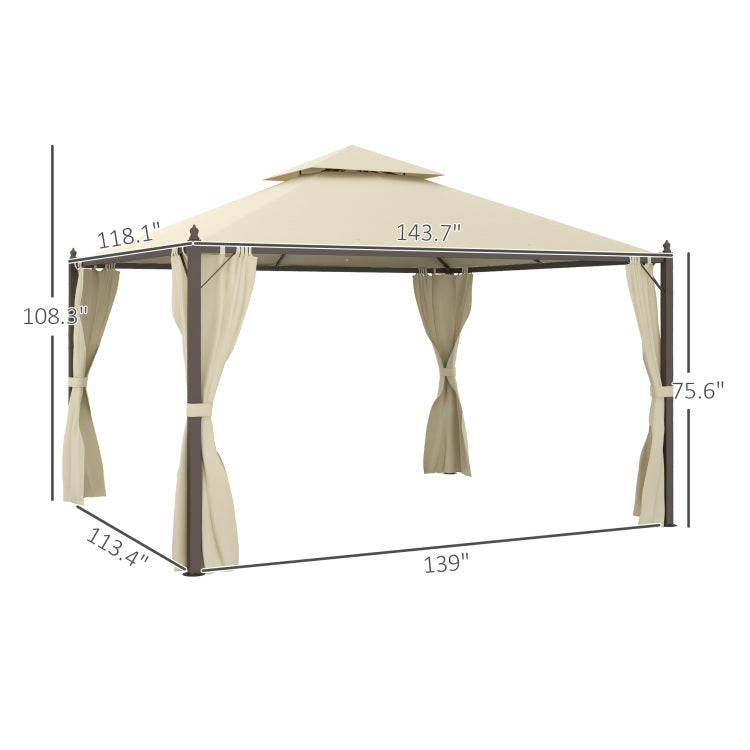Outsunny 10' X 12' Steel Outdoor Patio Gazebo With Polyester Privacy Curtains, Two Tier Roof For Air, Large Design