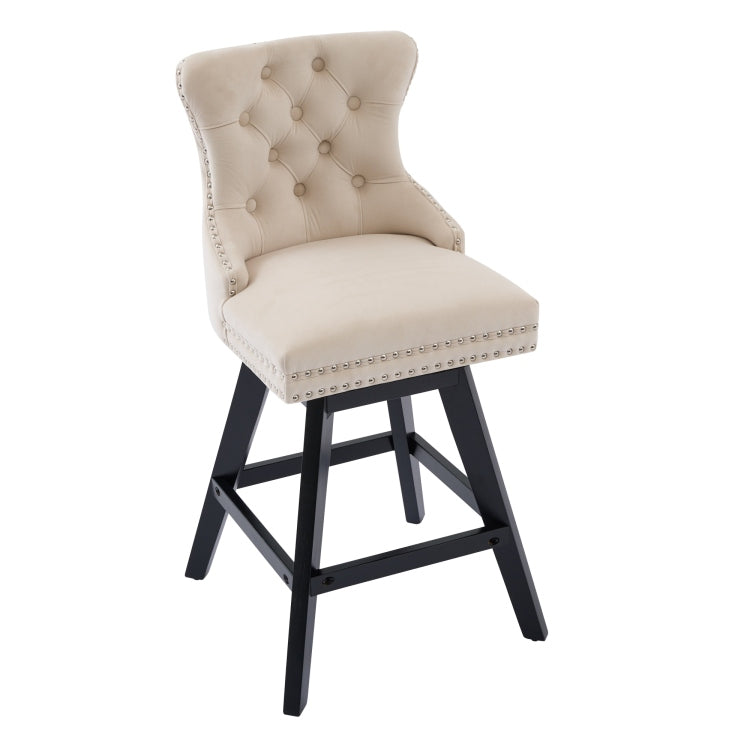 Swivel Velvet Barstools With Button Tufted Decoration And Wooden Legs, And Chrome Nailhead Trim, Leisure Style Bar Chairs,Bar Stools, Set Of 2 Beige ,Sw1860Bg