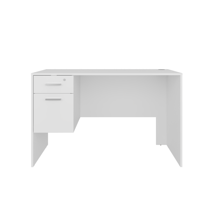 Mellier Modern Office Desk With Two Drawers And Side Storage, Compact Computer Workstation For Home Office Or Study Room, White