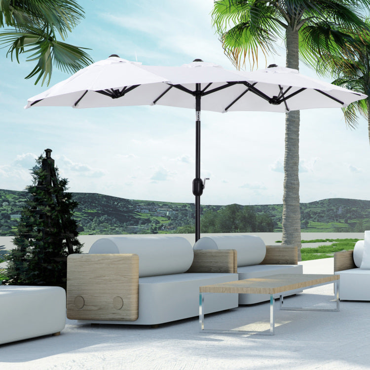 Outsunny Double Sided Patio Umbrella 9.5' Large Outdoor Market Umbrella With Push Button Tilt And Crank, 3 Air Vents And 12 Ribs, For Garden, Deck, Pool, White