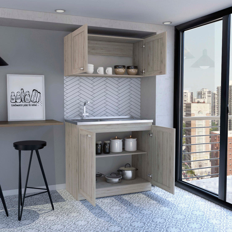 Cabinet, Two Parts Set, Light Gray