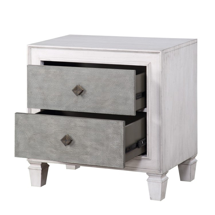 Modern Rustic White And Gray Finish 2 Drawers Nightstand Wooden Bedroom Furniture 1Pc Farmhouse Style