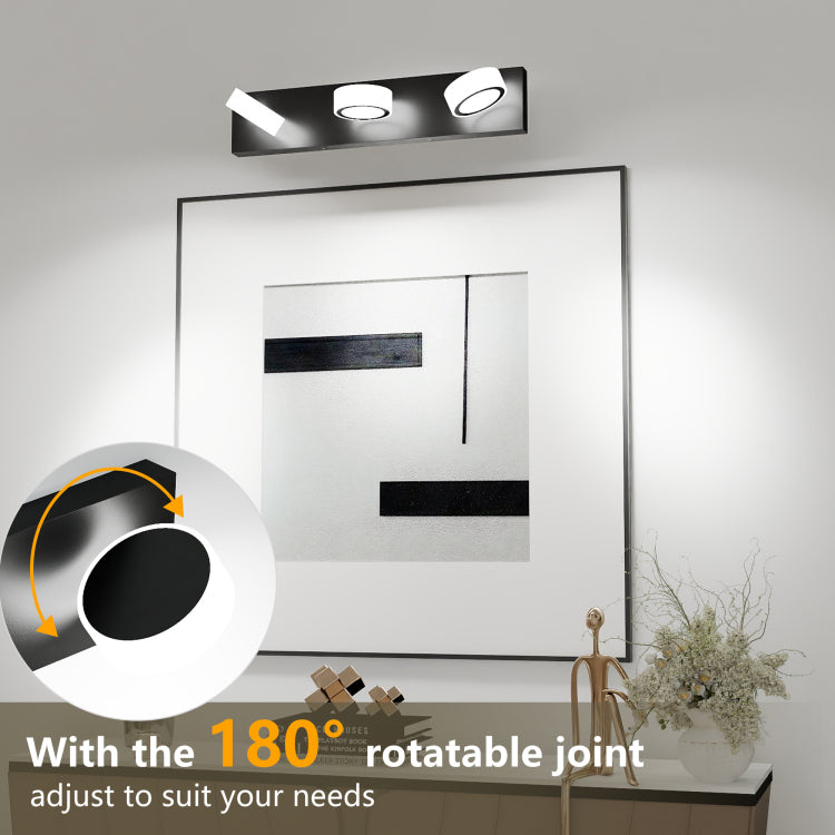 Led 21 Inch Vanity Light White Round Acrylic 3 Light With Black Base Bathroom Wall Lighting Fixture