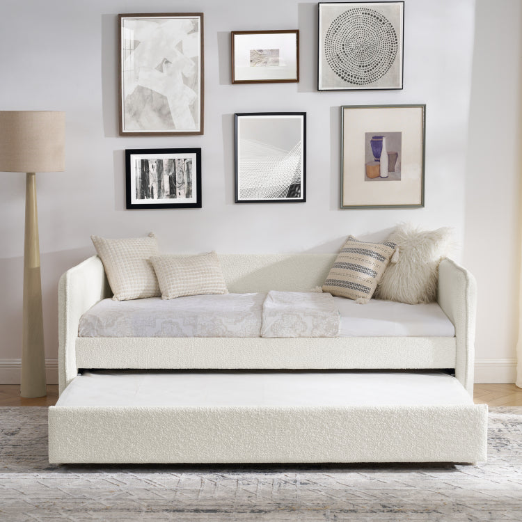 Daybed With Trundle Upholstered Tufted Sofa Bed, Twin Size, Boucle Fabric, Beige 83"X43"X29.5"