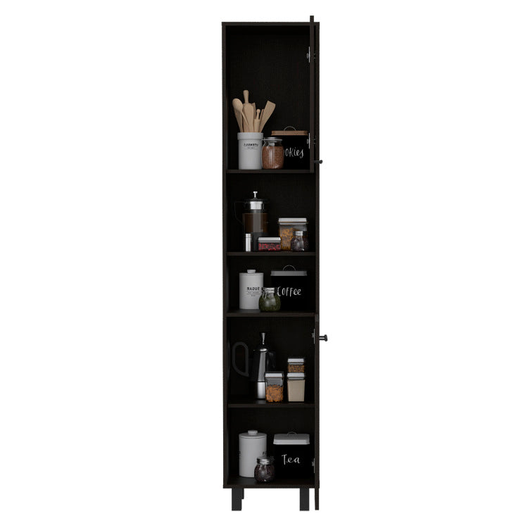 Hobart Pantry, Four Legs, Three Interior Shelves, Two Shelves, Two Cabinets Black