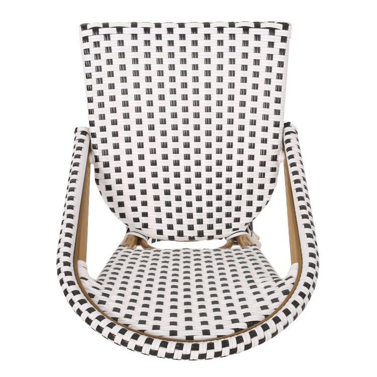 29.5" Outdoor Pe Rattan French Barstool, White And Black, Aluminum Frame With Bamboo Finish Set Of 2