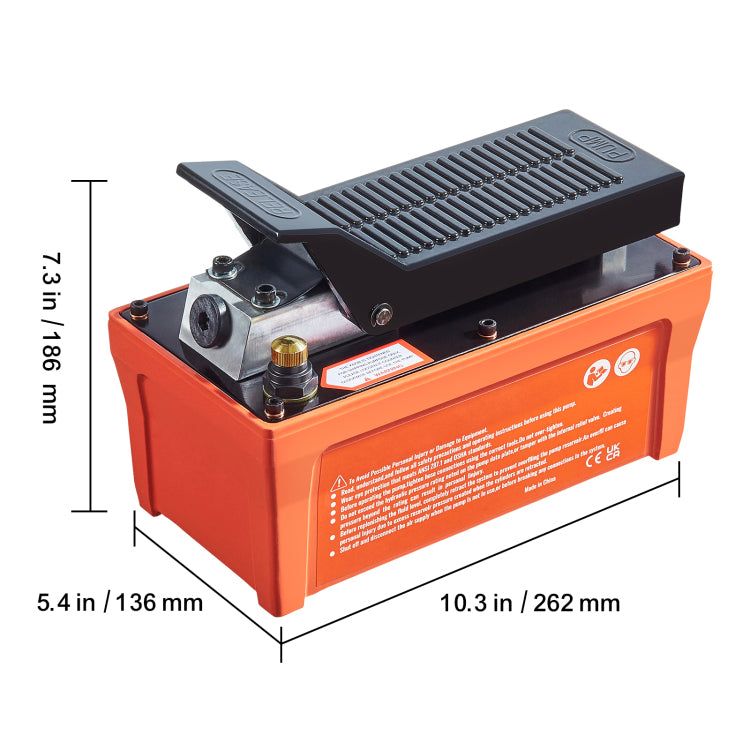 Air Hydraulic Pump, 10,000 Psi 1 2 Gal Reservoir, Npt 3 8" Oil Outlet, Npt 1 4" Inlet, 6.6 Ft Pipe, Foot Actuated Hydraulic Pump Air Treadle For Auto Body Frame Machines And Pulling Post, Orange
