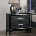 Contemporary Bedroom Furniture Black Finish Nightstand With Two Drawers Wooden 1Pc Shimmering Silver Trim Accent