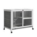 Pawhut Indoor Rabbit Hutch With Wheels, Desk And Side Table Sized, Wood Rabbit Cage, Waterproof Small Rabbit Cage, Gray
