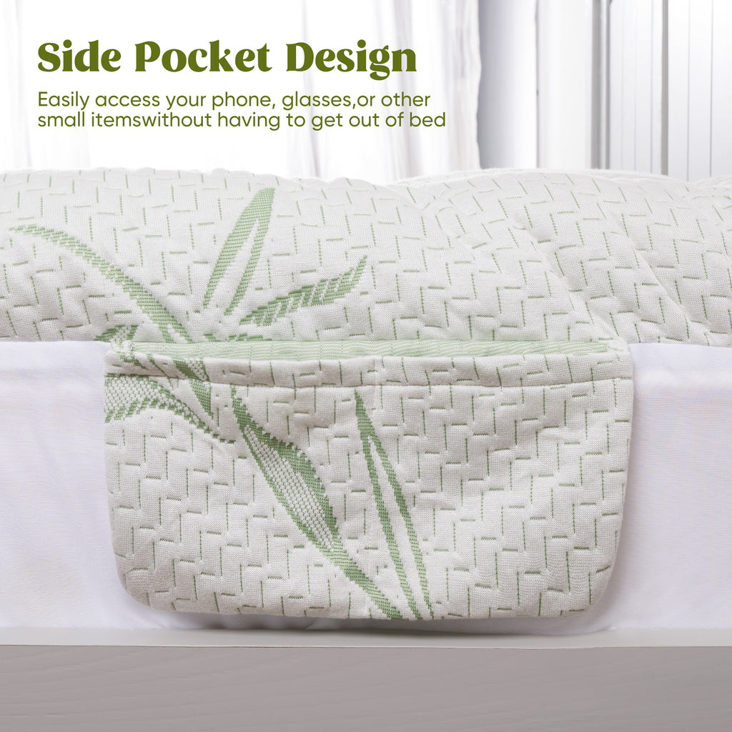 Bamboo Blend Waterproof Mattress Protector Queen Size 180G 35% Bamboo 65% Polyester Air Layer Top, Tpu Backed, 1000G 3D 7D Fill, 21" Deep Pocket, Soft & Quiet For All Seasons